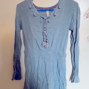 Blue fringe midi tunic dress.